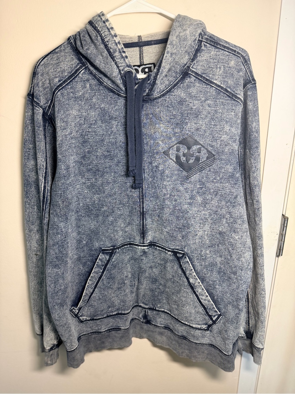 Rock Revival Acid Wash Blue Pullover Hoodie Men’s Large Y2K Grunge